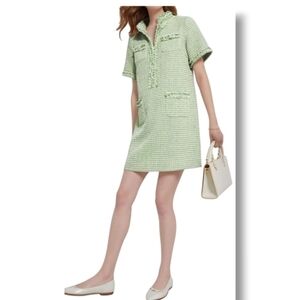 PEHMEA - Large Tweed Short Sleeve Straight Tube Mini Dress with Pockets